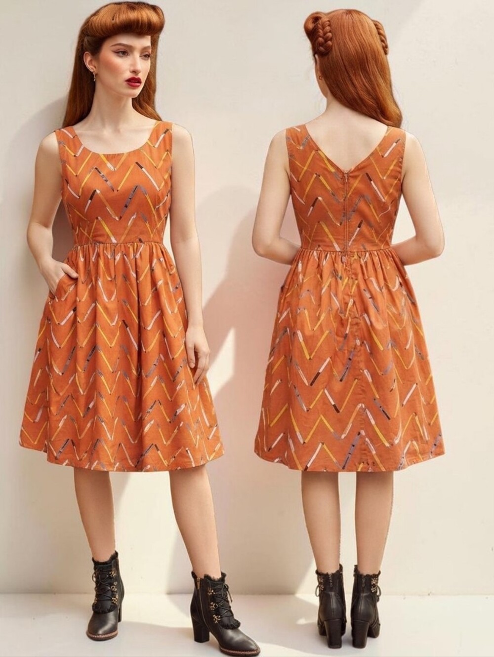 MODCLOTH Optimistic Effect Sleeveless Fit & Flare Dress  - Size 14